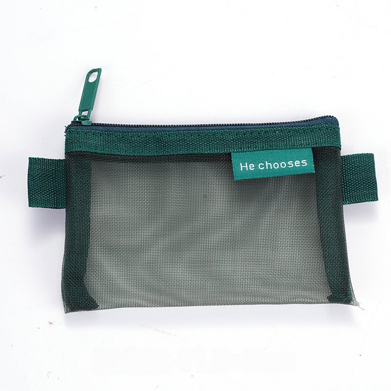 Retro Nylon Mesh Coin Purse Mini Zip Pouch Yuanshan Green-11.5 × 8cm 