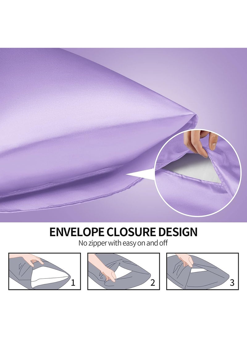 VITION Satin Silk Pillow Case Cover for Hair and Skin, Soft Breathable Smooth Both Sided Silk Pillow Cover Pair (Standard - 50 x 65cm - 2pcs - Lavender) - Image 4