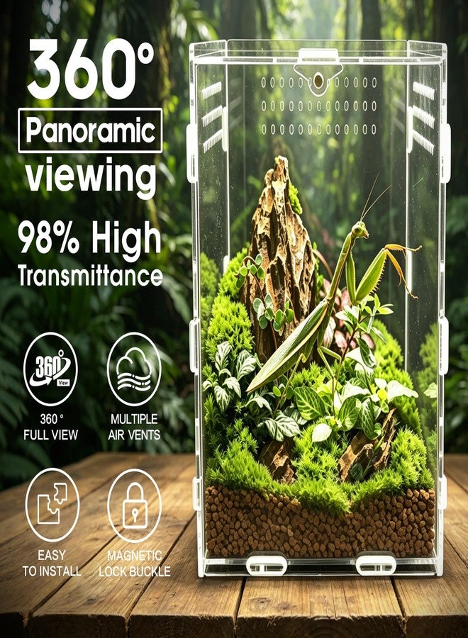 GTSEEMUU Jumping Spider Enclosure, Insect Terrarium, Bug Cage, Acrylic Terrarium for Tarantula, Snail, Praying Mantis, Frog, and Small Reptiles, Includes Tweezer and Bowl, (5.9" x 5.9" x 9.8") - Image 2