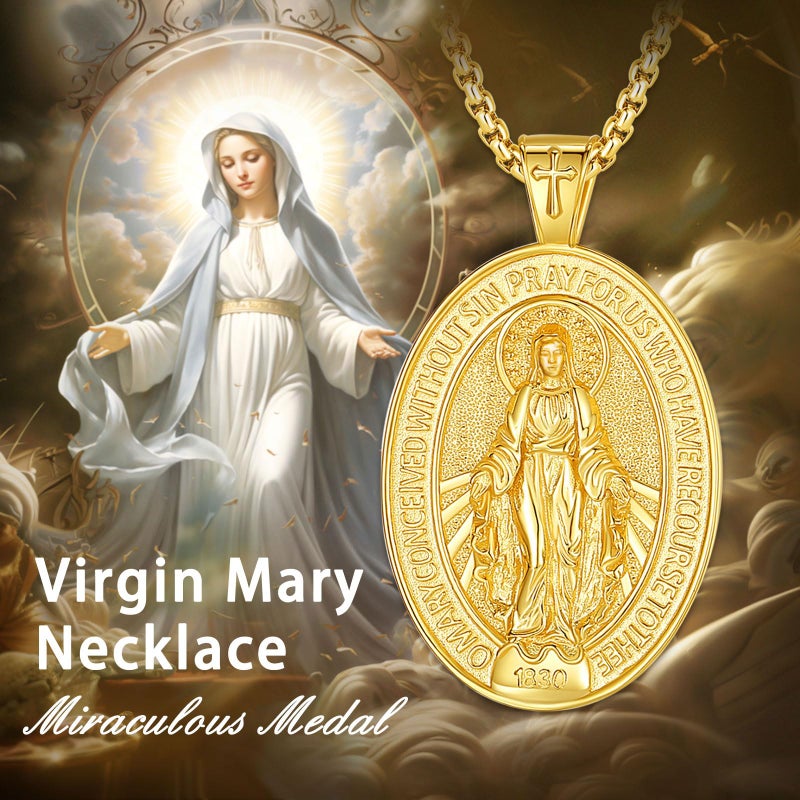 EUDORA Virgin Mary Necklace Miraculous Medal for Women Men S925 Sterling Silver 18K Gold-Plated, Blessed Mother Medal Virgin Mother Mary Virgencita Pendant Jewelry Gift for Womens Men, 22"+2" - Image 4