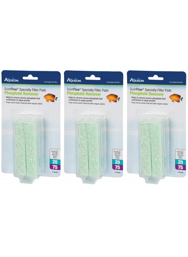 Aqueon QuietFlow Phosphate Remover Specialty Filter Pads, Size 20/75, 4 Pads Per Pack (12 Count)