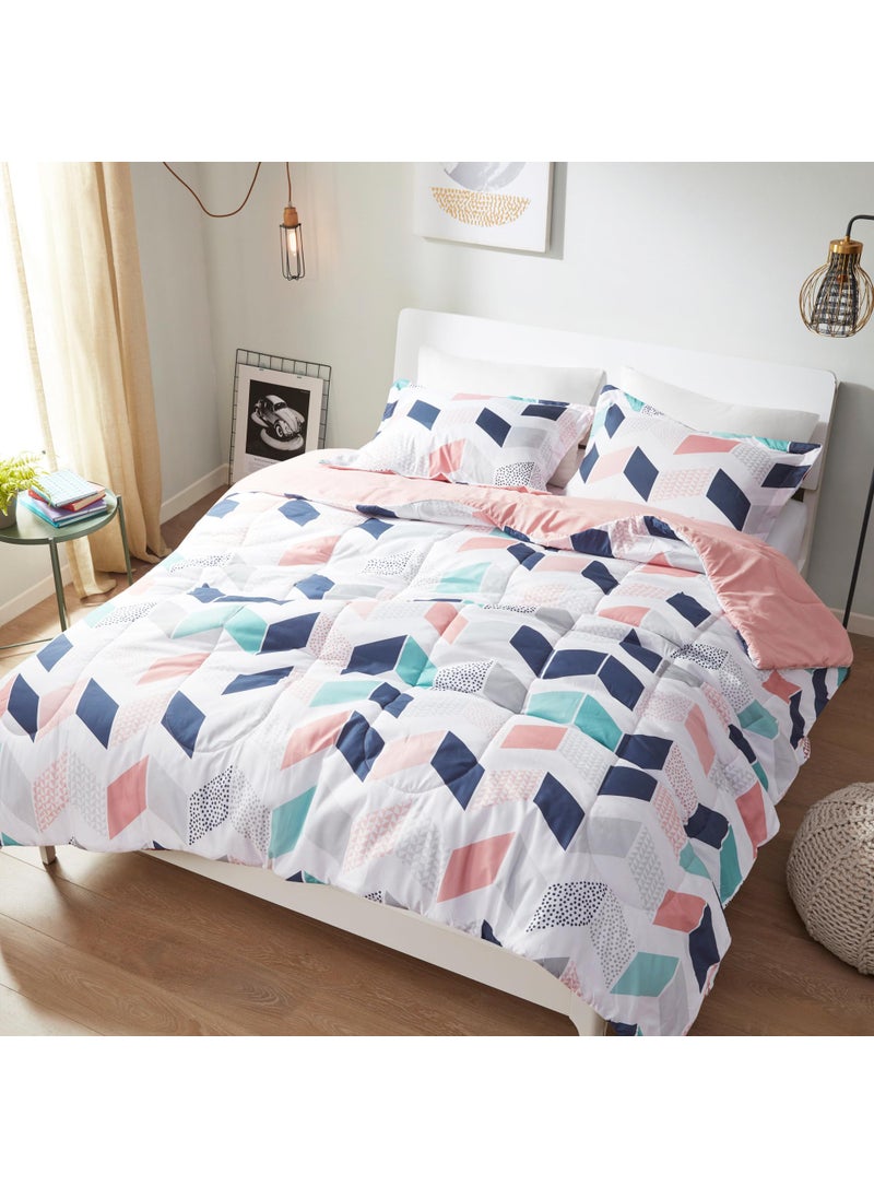Comfort Spaces Comfort Spaces Kylar Cozy Comforter Set Vibrant Chevron Ruching Design with Solid Reverse All Season Down Alternative Bedding with Matching Sham TwinTwin XL 66 in x 90 in MultiBlush 2 Piece 
