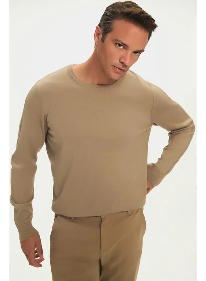 JUNE June Men Regular Fit Crew Neck Sleeve Knit Detailed Knitwear Sweater Mink