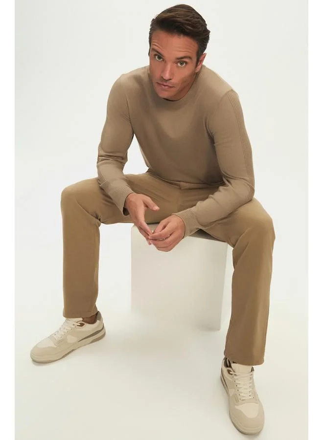JUNE June Men Regular Fit Crew Neck Sleeve Knit Detailed Knitwear Sweater Mink