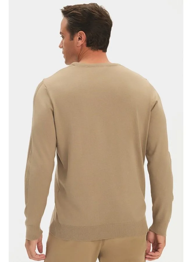 JUNE June Men Regular Fit Crew Neck Sleeve Knit Detailed Knitwear Sweater Mink