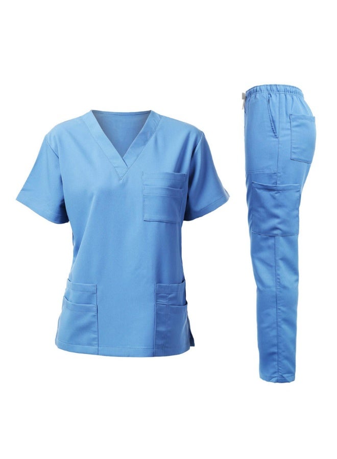 Loquat Womens Men Medical Scrubs Set Medical Uniform Set Medium Blue - Image 3
