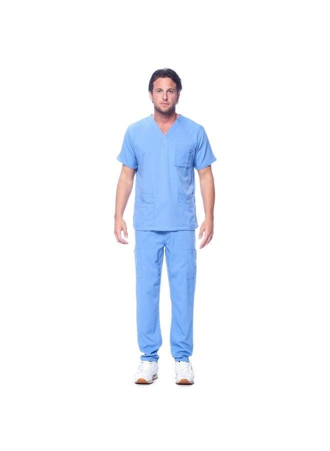 Loquat Womens Men Medical Scrubs Set Medical Uniform Set Medium Blue - Image 1