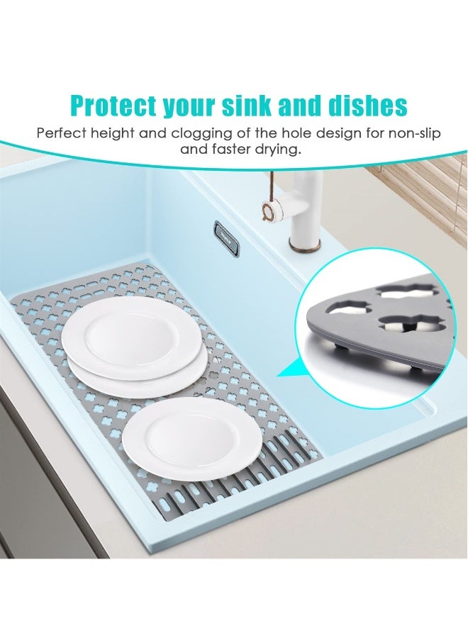 Kitchen Sink Mat, Non-Slip Silicone Sink Protectors, Stainless Steel, Porcelain Sinks, 25”x13” Flexible Sink Grate, Cut to Fit, Grey, 1 PCS  - Image 5