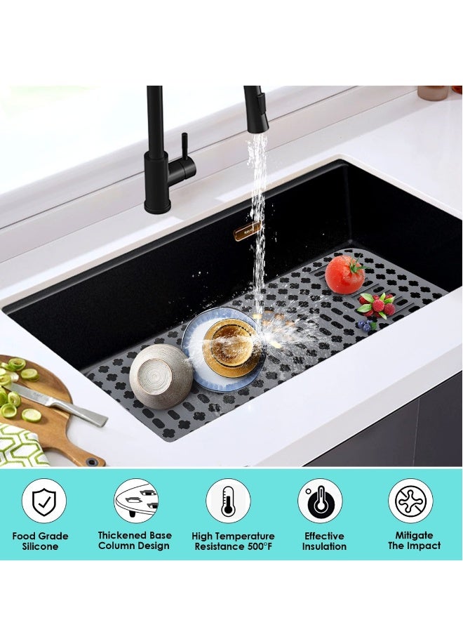Kitchen Sink Mat, Non-Slip Silicone Sink Protectors, Stainless Steel, Porcelain Sinks, 25”x13” Flexible Sink Grate, Cut to Fit, Grey, 1 PCS  - Image 2