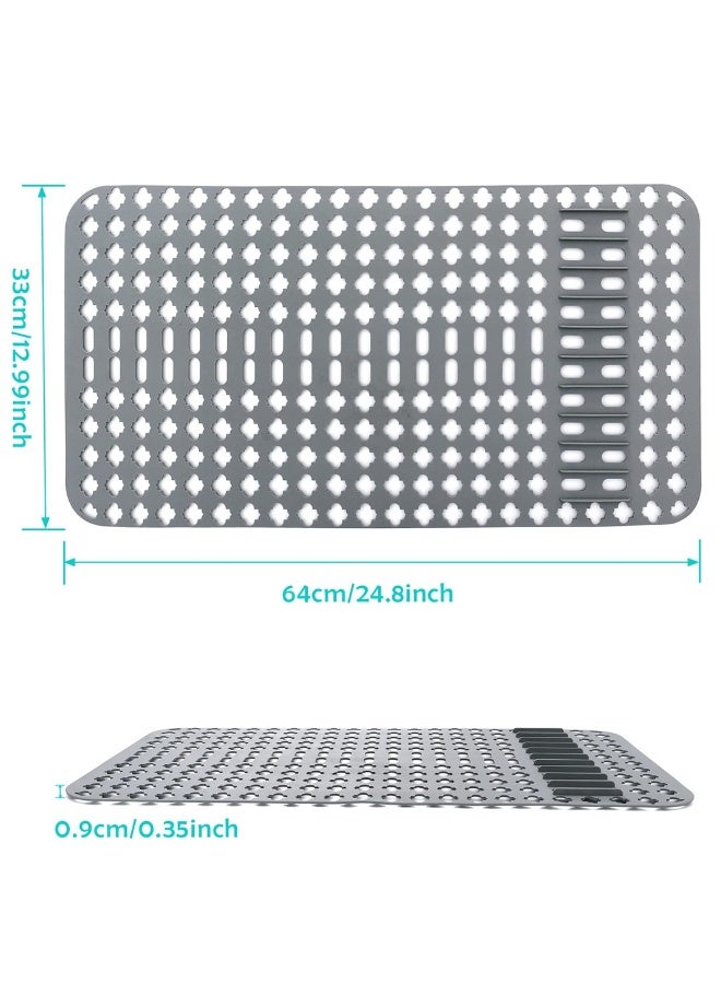 Kitchen Sink Mat, Non-Slip Silicone Sink Protectors, Stainless Steel, Porcelain Sinks, 25”x13” Flexible Sink Grate, Cut to Fit, Grey, 1 PCS  - Image 3