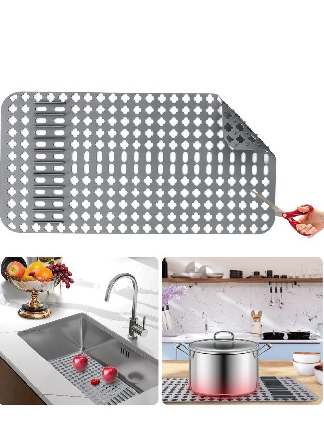 Kitchen Sink Mat, Non-Slip Silicone Sink Protectors, Stainless Steel, Porcelain Sinks, 25”x13” Flexible Sink Grate, Cut to Fit, Grey, 1 PCS  - Image 1
