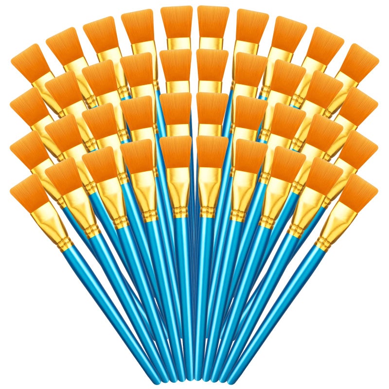 Thenshop 40 Pcs 1 Inch Flat Paint Brushes Watercolor Large Acrylic Paint Brush Synthetic Nylon Oil Painting Brushes Bulk with Wooden Handles for Acrylic Painting Watercolor Oil Crafts Face Body Art