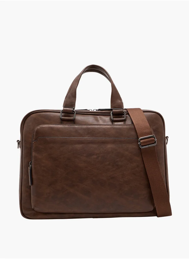 LBL by Shoexpress Men's Textured Laptop Bag with Detachable Strap and Zip Closure