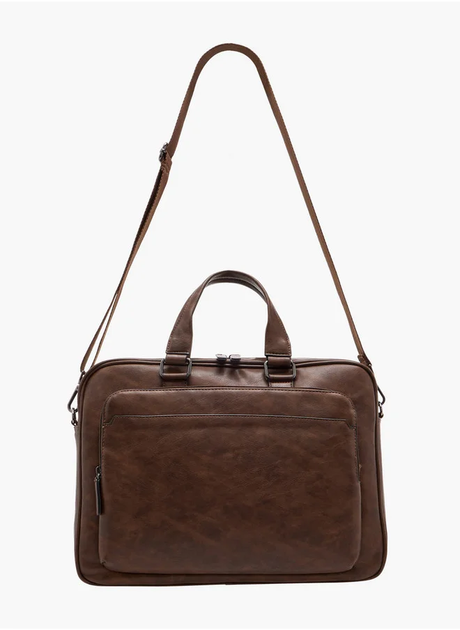 LBL by Shoexpress Men's Textured Laptop Bag with Detachable Strap and Zip Closure