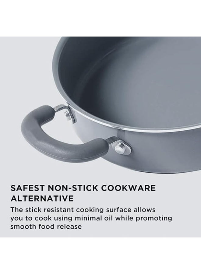 Meyer Anzen Ceramic Coated Aluminum Kadai with Glass Lid | Ceramic Kadai for Cooking | Kadhai Induction Base | Ceramic Coated Non Stick cookware | Deep Fry kadai, 24cm, Grey - Image 4