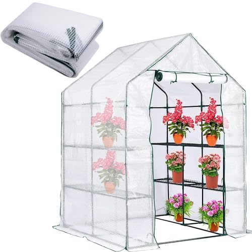DECOHS Walk-in Greenhouse Replacement Cover with Roll-Up Zipper Door, 56 x 56 x 76 inch PE Greenhouse Cover for Outdoor Plant Gardening Plants Cold Frost Protection Wind Rain Proof (Frame Not Include) - Image 1