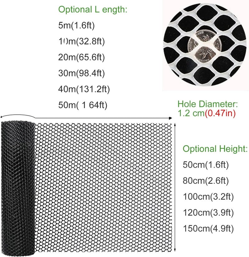 Heavy Duty Balcony Safety Protection Fence,Black Plastic Hexagonal Fencing Poultry Net Roll, Multi-Purpose Net for Dog/Chicken/Rabbits/Deer(0.8x40m(2.6x131ft)) - Image 3