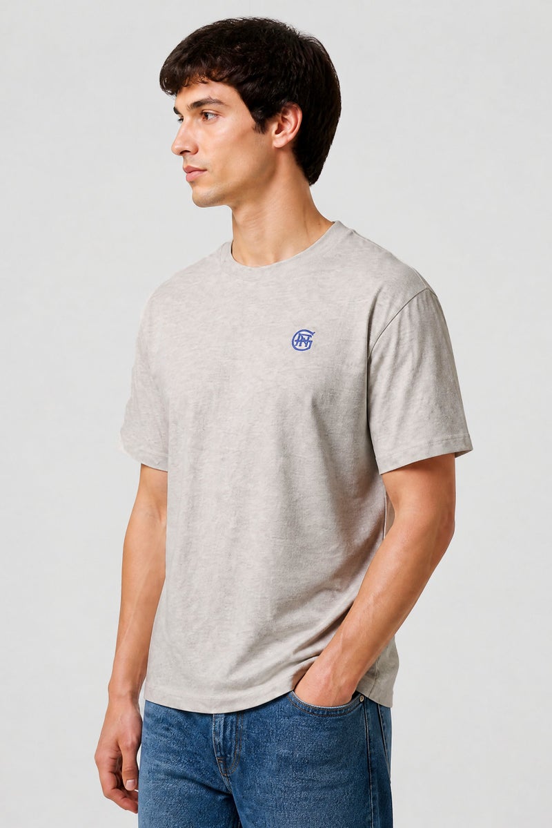 GOOD FOR NOTHING Men Crew Neck Short Sleeve Embroidered Logo T-Shirt, Grey - Image 3