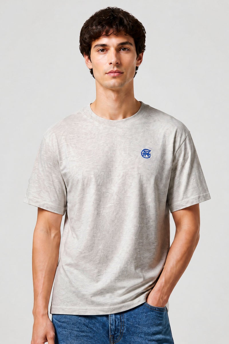 GOOD FOR NOTHING Men Crew Neck Short Sleeve Embroidered Logo T-Shirt, Grey - Image 1