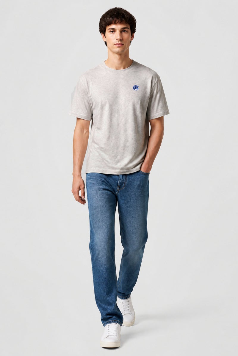 GOOD FOR NOTHING Men Crew Neck Short Sleeve Embroidered Logo T-Shirt, Grey - Image 2