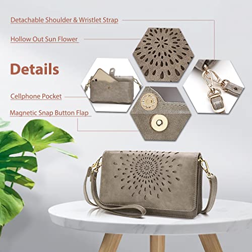 APHISON Multi-Function Small Crossbody Bags For Women,Cell Phone Shoulder Bag,Clutch Purse,RFID Wristlet Wallet,Card Holder Gray - Image 5