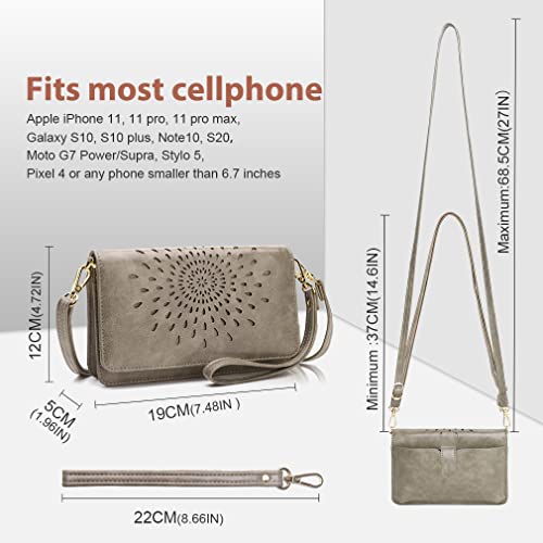 APHISON Multi-Function Small Crossbody Bags For Women,Cell Phone Shoulder Bag,Clutch Purse,RFID Wristlet Wallet,Card Holder Gray - Image 4