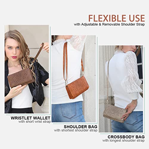 APHISON Multi-Function Small Crossbody Bags For Women,Cell Phone Shoulder Bag,Clutch Purse,RFID Wristlet Wallet,Card Holder Gray - Image 2
