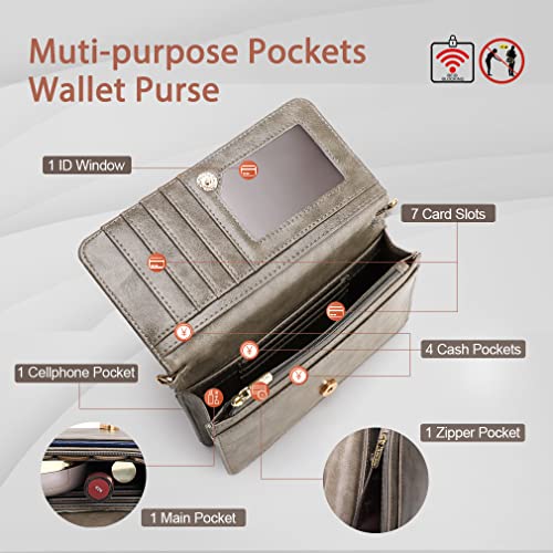 APHISON Multi-Function Small Crossbody Bags For Women,Cell Phone Shoulder Bag,Clutch Purse,RFID Wristlet Wallet,Card Holder Gray - Image 3