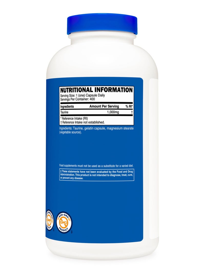 Nutricost Taurine, 1000 MG Per serving |400 Capsules | 400 SERVINGS  - Image 2