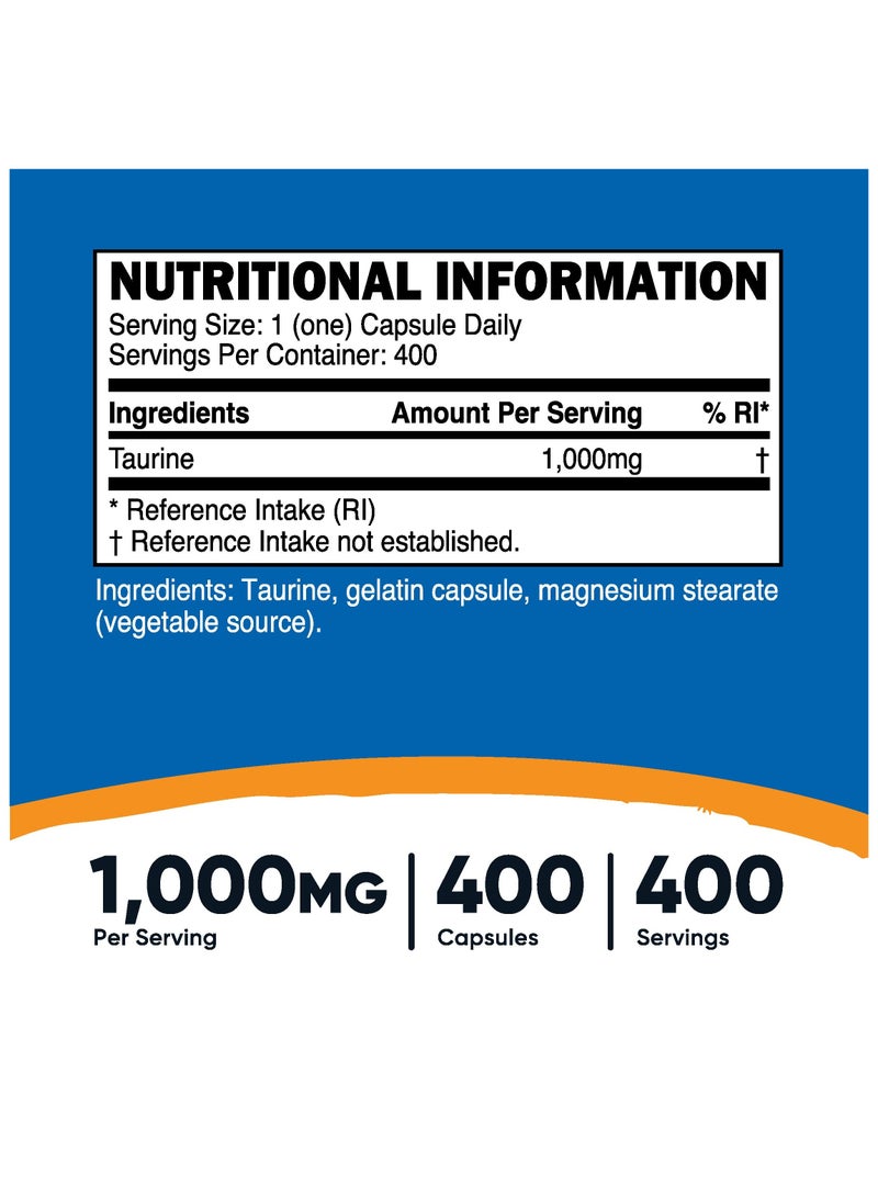 Nutricost Taurine, 1000 MG Per serving |400 Capsules | 400 SERVINGS  - Image 5