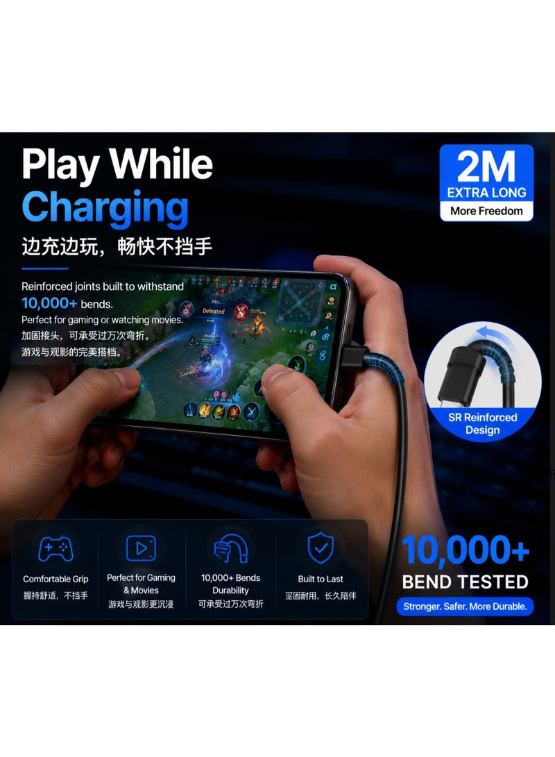2M Type-C to Type-C PD Fast Charging Cable (6.6ft), Extra Long Soft TPE USB-C Cord for Samsung Galaxy S21/S20/Note 20 - Image 5