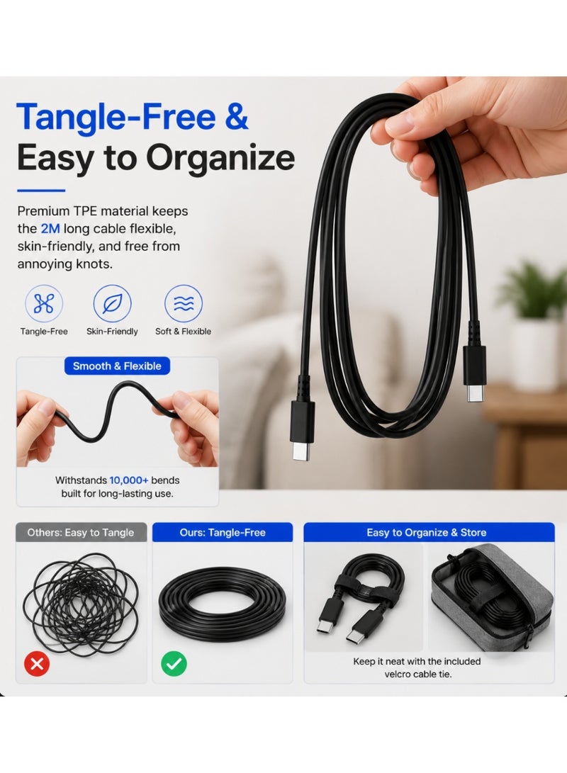 2M Type-C to Type-C PD Fast Charging Cable (6.6ft), Extra Long Soft TPE USB-C Cord for Samsung Galaxy S21/S20/Note 20 - Image 3