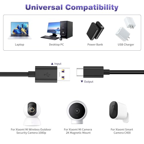 iMangoo USB to USB C Power Cable for CCTV Camera, 33FT Type C Long Power Extension Cable for Tapo TP-Link Xiaomi Mi eufy Security Camera Outdoor Indoor Cord with 10 Wire Clips Cable Nails Black - Image 2