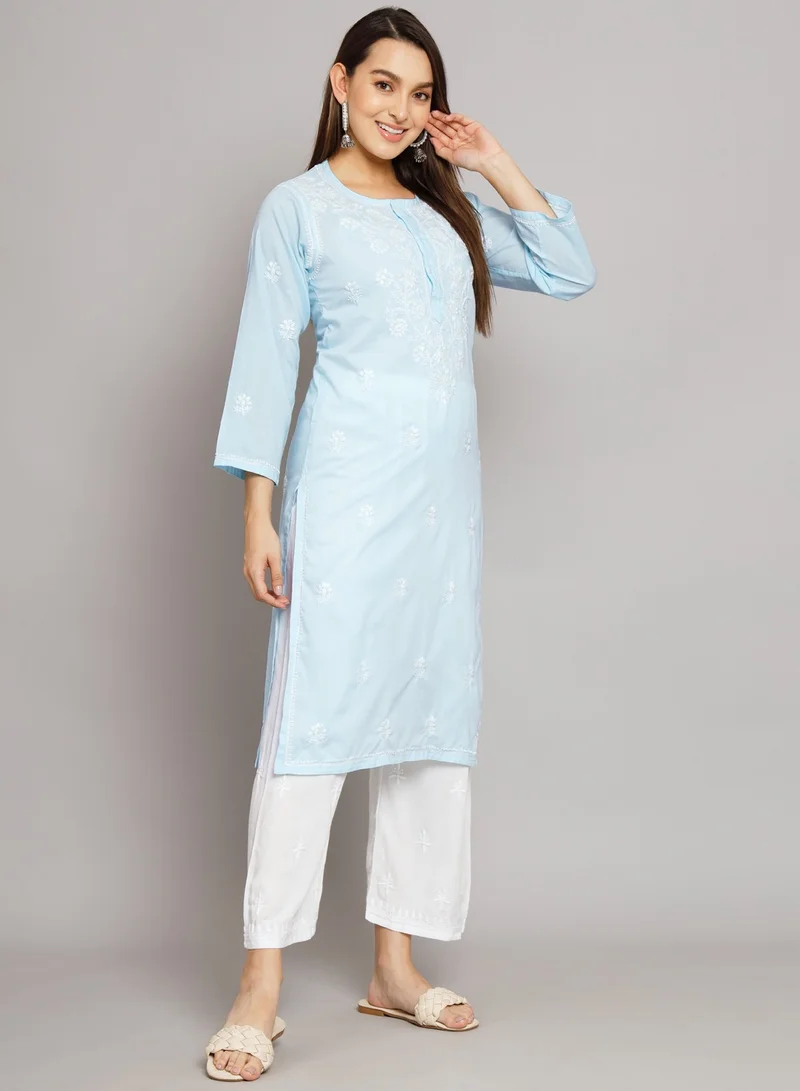 Alaya Hand Embroidered Chikankari Cotton Kurta-ALNTV115