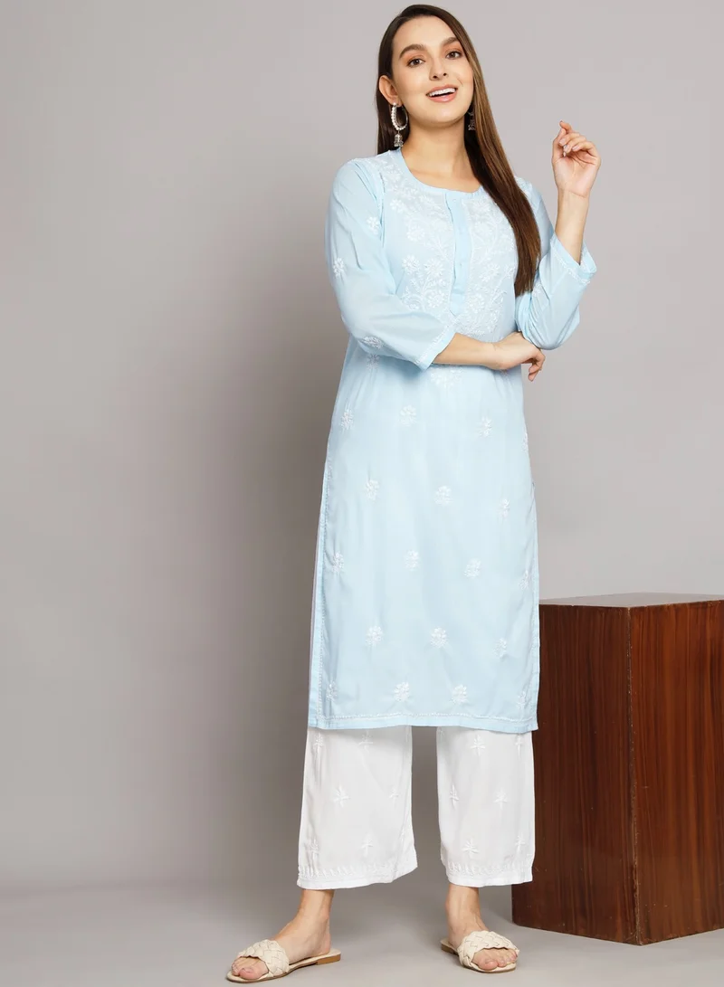 Alaya Hand Embroidered Chikankari Cotton Kurta-ALNTV115