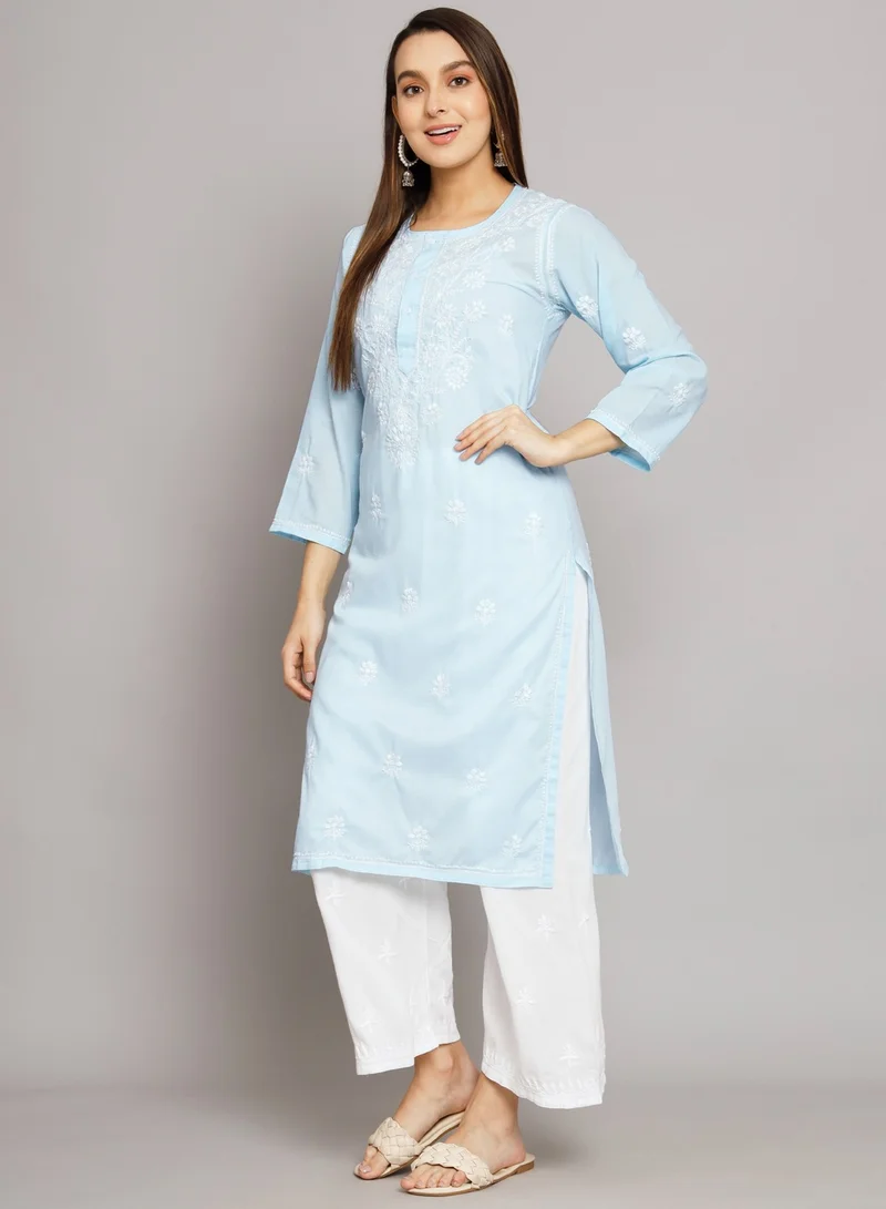 Alaya Hand Embroidered Chikankari Cotton Kurta-ALNTV115