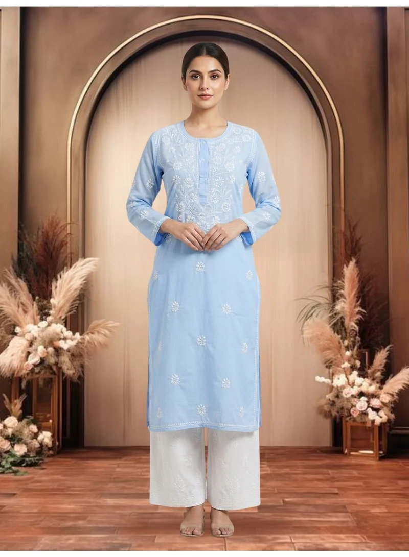 Hand Embroidered Chikankari Cotton Kurta-ALNTV115