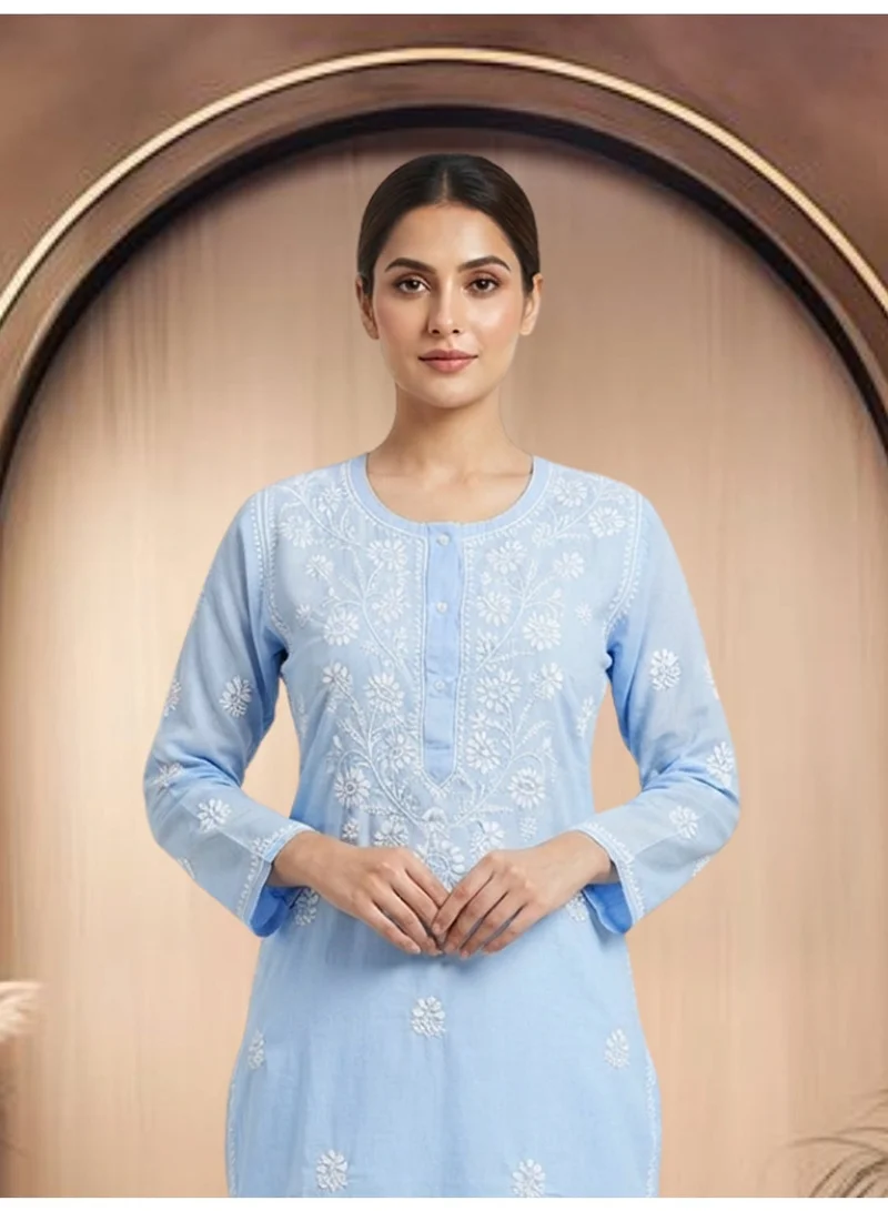 Alaya Denim Hand Embroidered Chikankari Cotton Kurta-ALNTV115 for Women | Best Price UAE