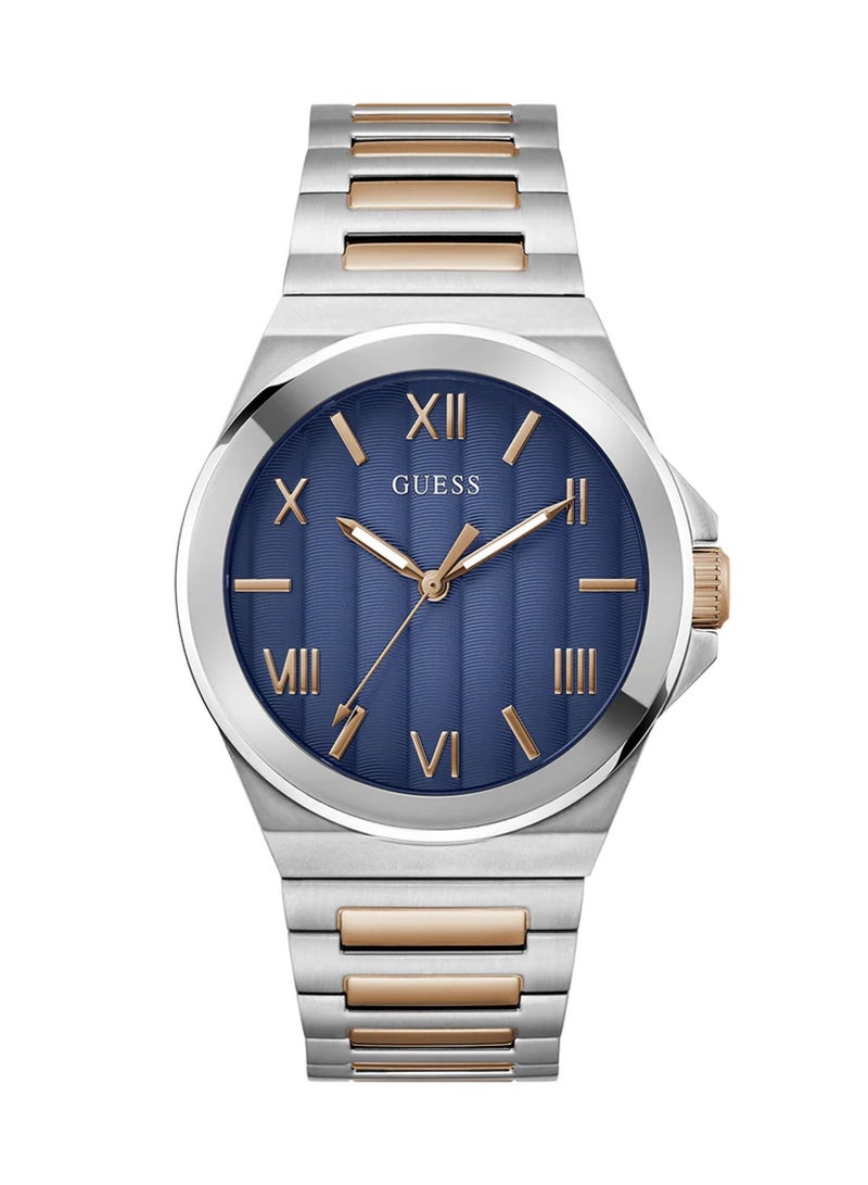 GUESS ساعة أنالوج كوارتز للرجال بتصميم ثنائي اللون فضي من فينيل GW0789G4 - 44 مم - Image 1