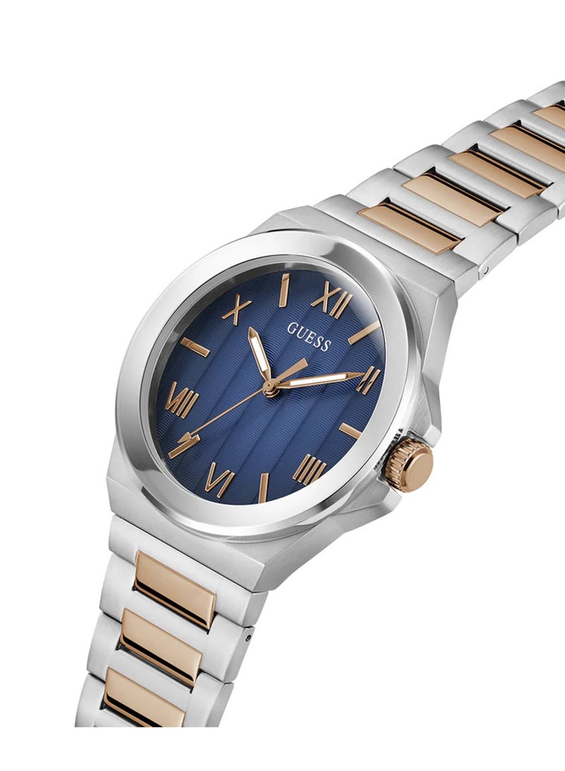 GUESS ساعة أنالوج كوارتز للرجال بتصميم ثنائي اللون فضي من فينيل GW0789G4 - 44 مم - Image 2