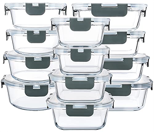 M MCIRCO 24Piece Glass Food Storage Containers with Upgraded Snap Locking LidsGlass Meal Prep Containers Set  Airtight Lunch Containers Microwave Oven Freezer and Dishwasher