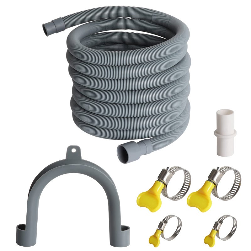 Manste Universal Washing Machine Drain Hose Extension Kit Includes 10FT Corrugated and Flexible Washing Machine Drain Hose Replacement, U-Bend Hose Holder, Extension Adapter and 4 Pieces Clamps (10)  - Image 1