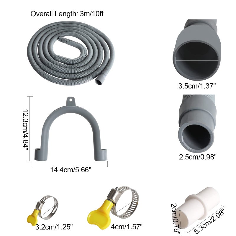 Manste Universal Washing Machine Drain Hose Extension Kit Includes 10FT Corrugated and Flexible Washing Machine Drain Hose Replacement, U-Bend Hose Holder, Extension Adapter and 4 Pieces Clamps (10)  - Image 2