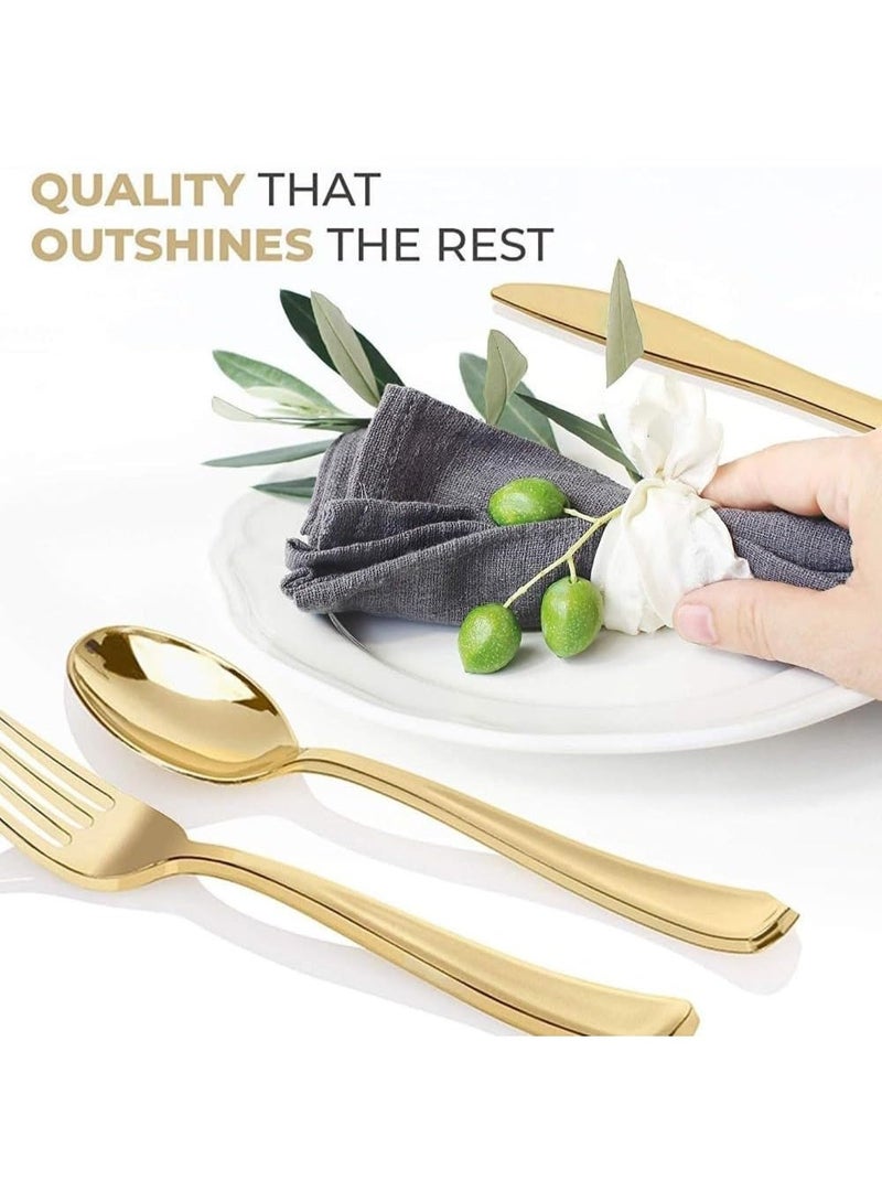 4basix Premium Golden Plastic Cutlery Set, 60 Pieces, Includes Spoons, Forks and Knives, Elegant Disposable Flatware Dining Tableware for Home Kitchen and Serving - Image 5
