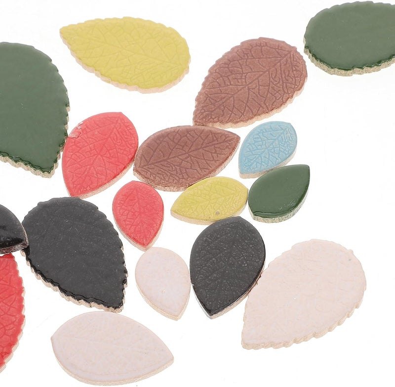Healeved Ceramic Leaf Tiles Mosaic Craft Assortment 200g Mixed Color Irregular Porcelain Tiles for DIY Art Projects and Home Decoration Supplies Random Color - Image 3