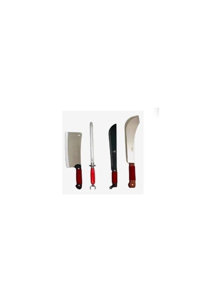 Generic - Butcher Knife Set for Meat Processing – Includes Cleaver, Boning Knife, Butcher Machete, and Knife Sharpener - Image 1