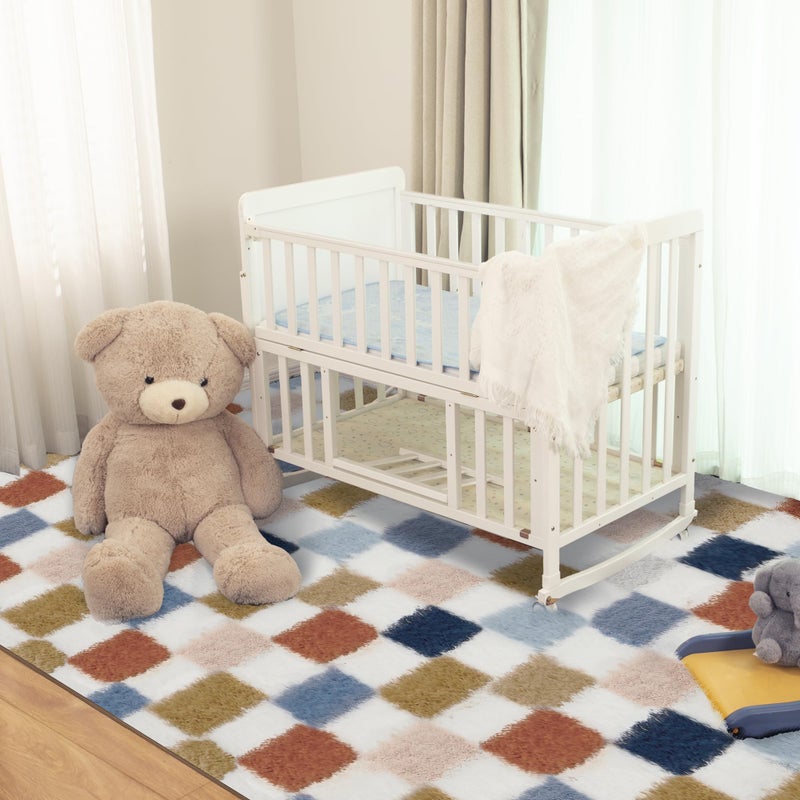 TOOHUB Super Soft Rug for Bedroom  5x7 Ft Rainbow Area Rug Classic Checkered Shaggy Rug Anti-Skid High Pile Soft Fluffy Fuzzy Carpet for Living Room Bedroom Kids Room Nursery  Dorm Home Decor - Image 4