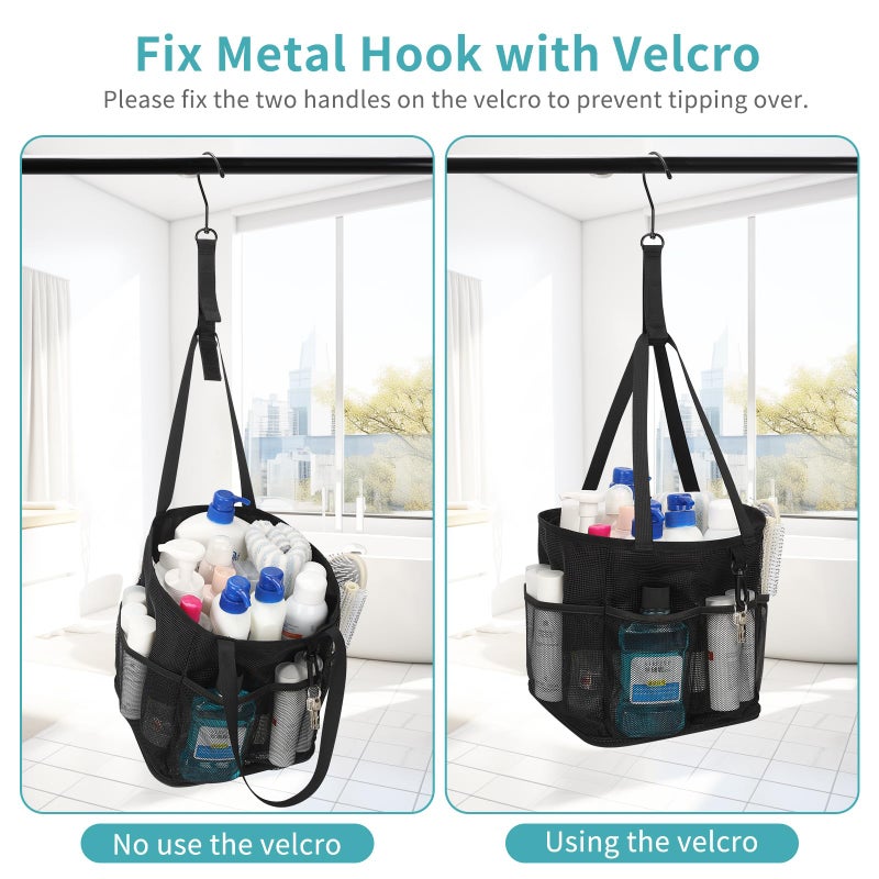 onemoky Mesh Shower Caddy Portable for College Dorm Room Essentials, Shower Tote Bag with Hanging Hook and Drawstring, Quick Dry Toiletry Bag with 6 Pockets for Bathroom, Swimming, Gym, Camping, Beach, Travel - Image 4
