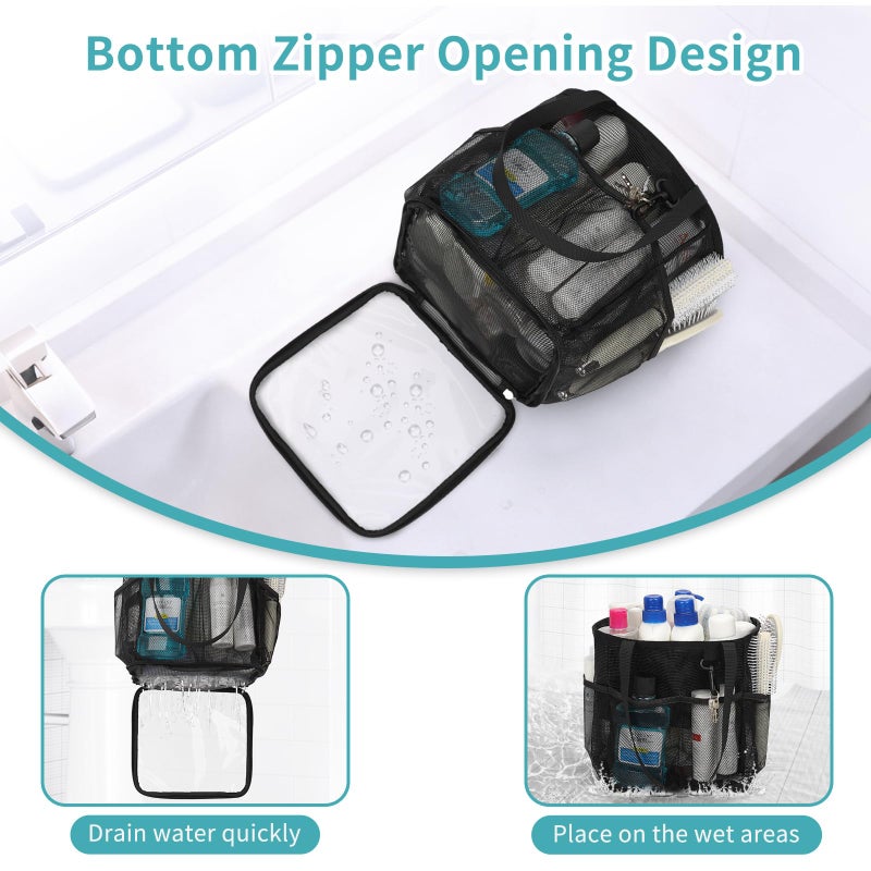 onemoky Mesh Shower Caddy Portable for College Dorm Room Essentials, Shower Tote Bag with Hanging Hook and Drawstring, Quick Dry Toiletry Bag with 6 Pockets for Bathroom, Swimming, Gym, Camping, Beach, Travel - Image 3