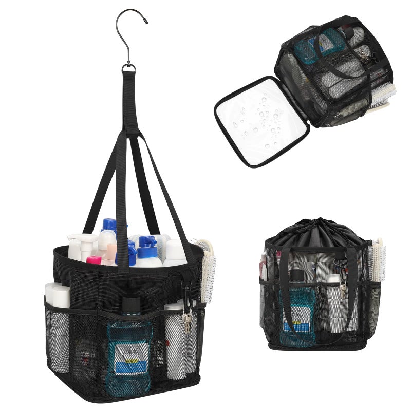 onemoky Mesh Shower Caddy Portable for College Dorm Room Essentials, Shower Tote Bag with Hanging Hook and Drawstring, Quick Dry Toiletry Bag with 6 Pockets for Bathroom, Swimming, Gym, Camping, Beach, Travel - Image 1